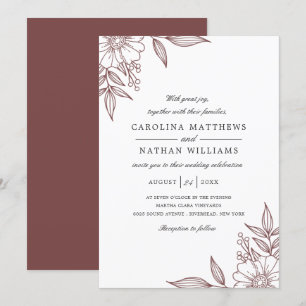 Eenvoudige Elegant Floral Corners Wedding Red Kaart
