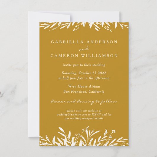 Eenvoudige Elegant Floral Mustard Yellow Boho Wedd Kaart (Voorkant)