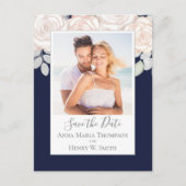 Eenvoudige Elegant Floral Navy Blue Blush Rose Bou Briefkaart (Voorkant)