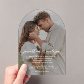 Eenvoudige Elegant Flowy Script Foto bruiloft Acryl Uitnodigingen (Insitu (Draagbaar))