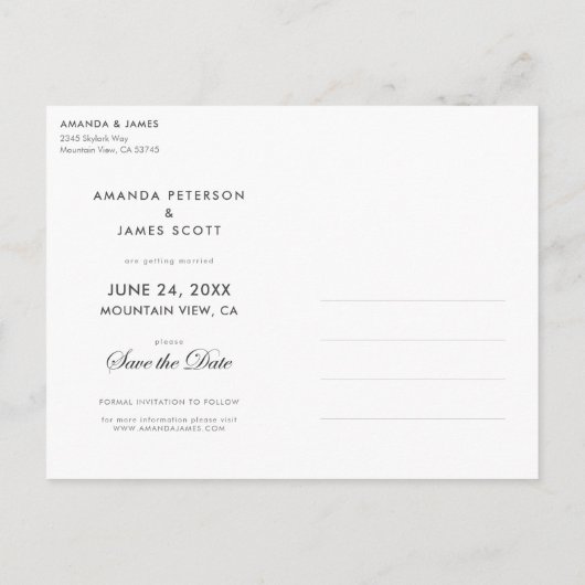 Eenvoudige Elegant Foto slaat de datum op Aankondigingskaart (Achterkant)