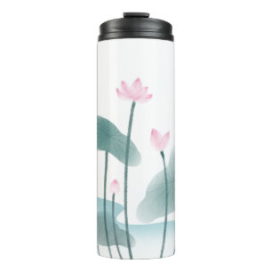 Eenvoudige Elegant Freehand Waterverf Lotus Flower Thermosbeker