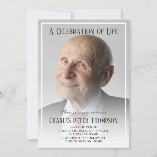 Eenvoudige Elegant Full Photo Celebration of Life Kaart (Voorkant)