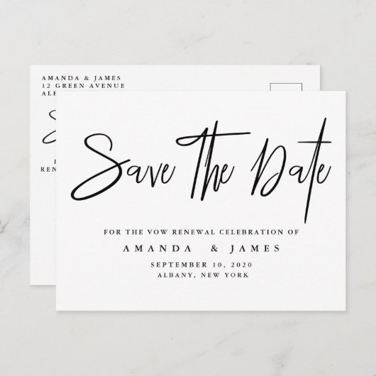 Eenvoudige Elegant Gelofte Vernieuwing Save The Da Aankondigingskaart (Voorkant / Achterkant)