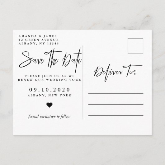 Eenvoudige Elegant Gelofte Vernieuwing Save The Da Aankondigingskaart (Achterkant)