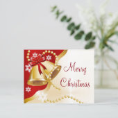 Eenvoudige Elegant Gold Bell Pearls Merry Kerstry Feestdagenkaart (Staand voorkant)