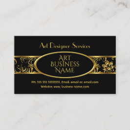 Eenvoudige Elegant Gold Black Floral Damask Visitekaartje