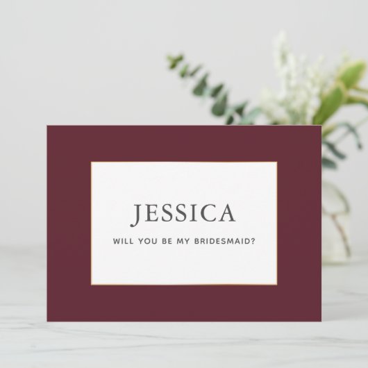 Eenvoudige Elegant Gold Burgundy Wine Bridesmaid C Save The Date (Staand voorkant)