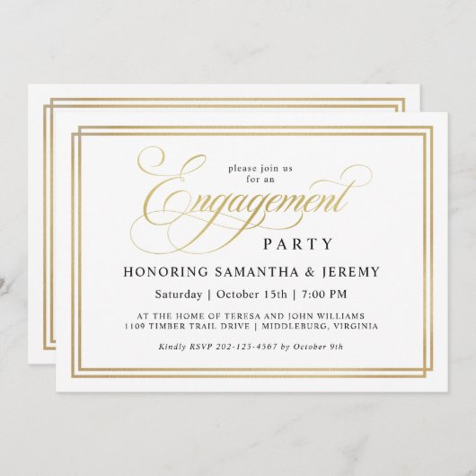 Eenvoudige Elegant Gold Calligraphy Engagement Par Kaart (Voorkant / Achterkant)