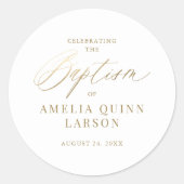 Eenvoudige Elegant Gold Calligraphy Script Baptism Ronde Sticker (Voorkant)