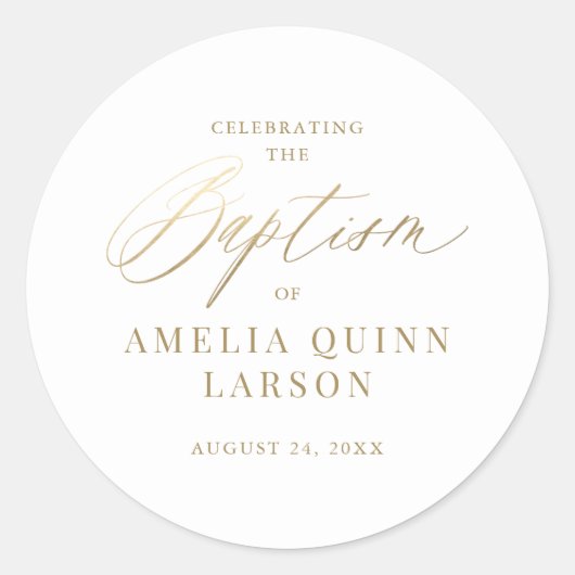 Eenvoudige Elegant Gold Calligraphy Script Baptism Ronde Sticker (Voorkant)