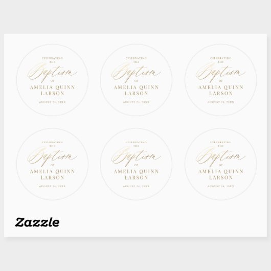 Eenvoudige Elegant Gold Calligraphy Script Baptism Ronde Sticker (Vel)