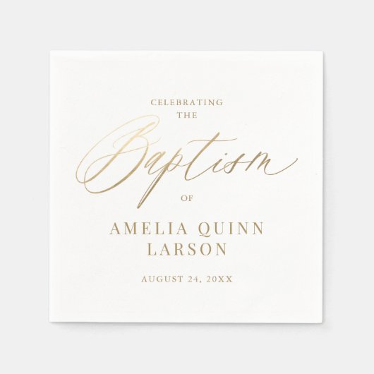 Eenvoudige Elegant Gold Calligraphy Script Baptism Servet (Voorkant)