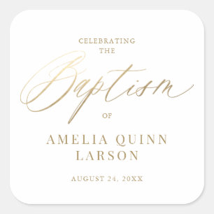 Eenvoudige Elegant Gold Calligraphy Script Baptism Vierkante Sticker