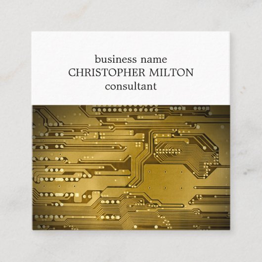 Eenvoudige Elegant Gold Circuit Board High-Tech Se Vierkante Visitekaartje (Voorkant)