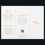 Eenvoudige Elegant Gold Contemmodern QR-code Moder Flyer<br><div class="desc">Moderne en professionele faux gouden drievoudige brochure met een eenvoudig en minimaal ontwerp met jouw naam in een elegant script en een hedendaagse sans serif font. De sjabloon omvat verscheidene verdeelde secties voor uw diensten in een minimalistische lay-out. De achterkant heeft uw contactinfo en facultatieve QR code. Als u verkiest,...</div>