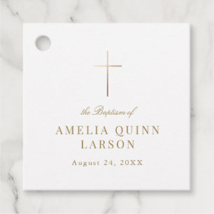 Eenvoudige Elegant Gold Cross Baptisme Christening Bedankjes Labels