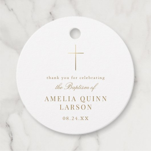 Eenvoudige Elegant Gold Cross Baptisme Christening Bedankjes Labels (Voorkant)