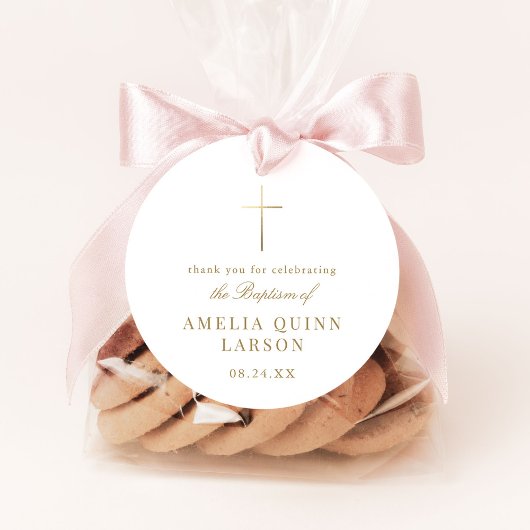 Eenvoudige Elegant Gold Cross Baptisme Christening Bedankjes Labels