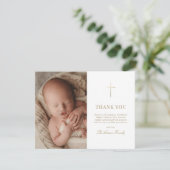 Eenvoudige Elegant Gold Cross Baptisme Christening Bedankkaart (Staand voorkant)