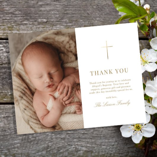 Eenvoudige Elegant Gold Cross Baptisme Christening Bedankkaart