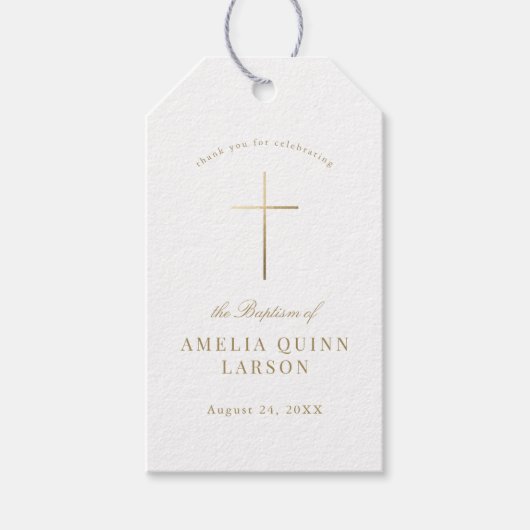 Eenvoudige Elegant Gold Cross Baptisme Christening Cadeaulabel (Voorkant)