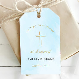 Eenvoudige Elegant Gold Cross Baptisme Christening Cadeaulabel