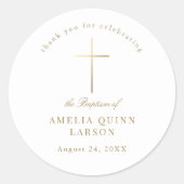 Eenvoudige Elegant Gold Cross Baptisme Christening Ronde Sticker (Voorkant)