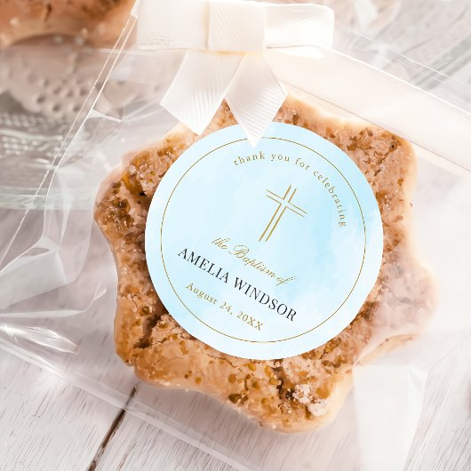 Eenvoudige Elegant Gold Cross Baptisme Christening Ronde Sticker