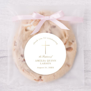Eenvoudige Elegant Gold Cross Baptisme Christening Ronde Sticker