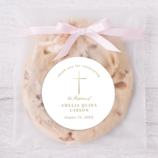 Eenvoudige Elegant Gold Cross Baptisme Christening Ronde Sticker