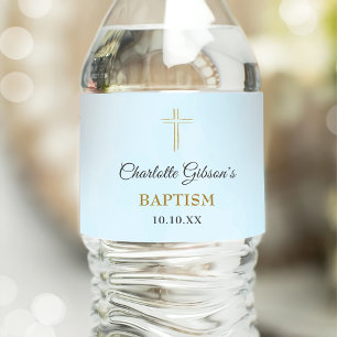 Eenvoudige Elegant Gold Cross Baptisme Christening Waterfles Etiket