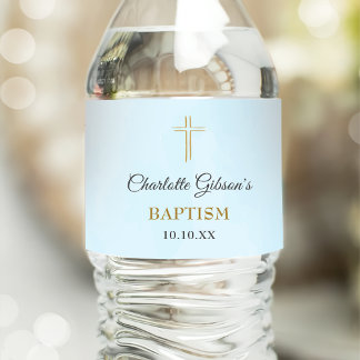 Eenvoudige Elegant Gold Cross Baptisme Christening Waterfles Etiket