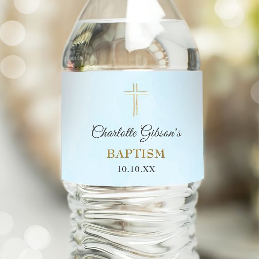 Eenvoudige Elegant Gold Cross Baptisme Christening Waterfles Etiket