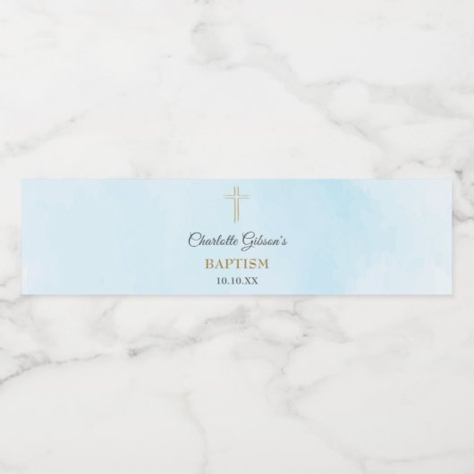 Eenvoudige Elegant Gold Cross Baptisme Christening Waterfles Etiket (Enkel label)
