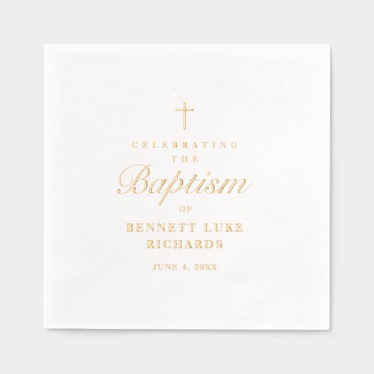Eenvoudige Elegant Gold Cross-Baptisme Folie Servetten (Voorkant)