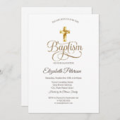 Eenvoudige Elegant Gold Cross-Baptisme Kaart (Voorkant / Achterkant)