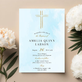 Eenvoudige Elegant Gold Cross-Baptisme Kaart