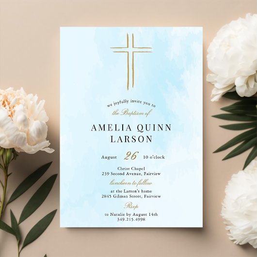 Eenvoudige Elegant Gold Cross-Baptisme Kaart