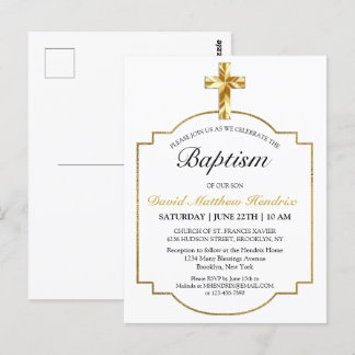 Eenvoudige Elegant Gold Cross Boys Baptisme Uitnod Briefkaart
