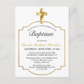 Eenvoudige Elegant Gold Cross Boys Baptisme Uitnod Briefkaart (Voorkant)