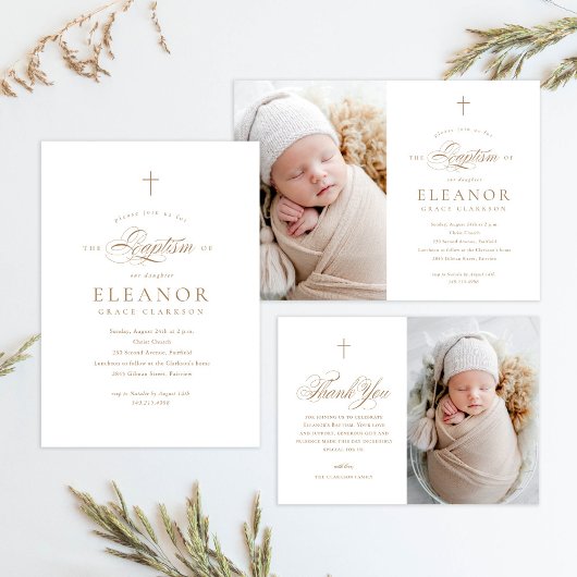 Eenvoudige Elegant Gold Cross Calligraphy Baptisme Kaart