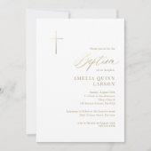 Eenvoudige Elegant Gold Cross Calligraphy Baptisme Kaart (Voorkant)