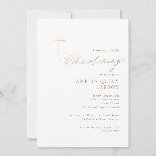 Eenvoudige Elegant Gold Cross Calligraphy Christen Kaart (Voorkant)