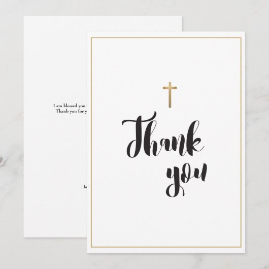 Eenvoudige Elegant Gold Cross Custom Baptisme Bedankkaart (Voorkant / Achterkant)