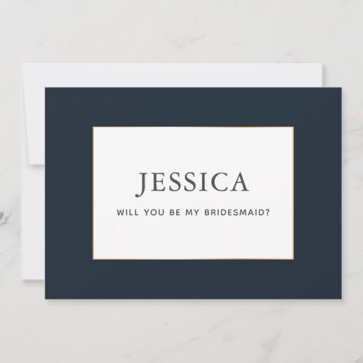Eenvoudige Elegant Gold Dark Navy Blue Bridesmaid  Save The Date (Voorkant)
