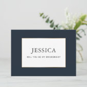 Eenvoudige Elegant Gold Dark Navy Blue Bridesmaid  Save The Date (Staand voorkant)