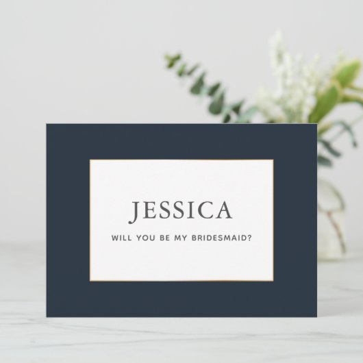 Eenvoudige Elegant Gold Dark Navy Blue Bridesmaid  Save The Date (Staand voorkant)