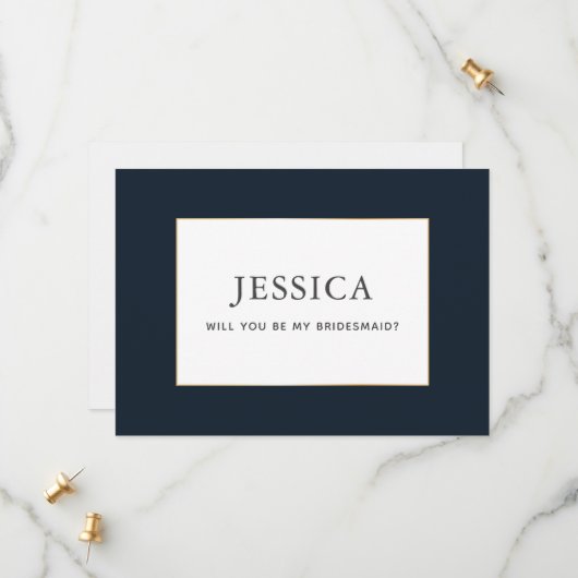 Eenvoudige Elegant Gold Dark Navy Blue Bridesmaid  Save The Date (Voorkant / Achterkant in situ)