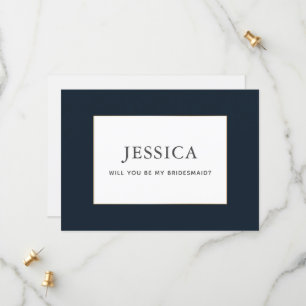 Eenvoudige Elegant Gold Dark Navy Blue Bridesmaid  Save The Date